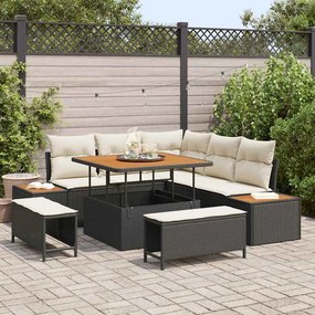 vidaXL Σετ Καναπέ Κήπου με μαξιλάρι 8 pcs Μαύρο Πολυ ράταν