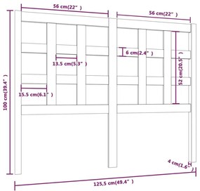 Κεφαλάρι Κρεβατιού Μελί 125,5 x 4 x 100 εκ. Μασίφ Ξύλο Πεύκου - Καφέ