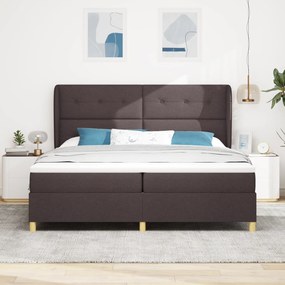 vidaXL κρεβάτι Box Spring με στρώμα  - Σκούρο Καφέ, 200x200 εκ., Ύφασμα