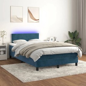 vidaXL Κρεβάτι Boxspring με Στρώμα & LED Σκ. Μπλε 120x190εκ. Βελούδινο