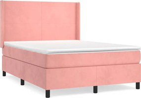 vidaXL Κρεβάτι Boxspring με Στρώμα Ροζ 140x190 εκ. Βελούδινο