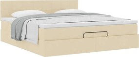 vidaXL Οθωμανικό κρεβάτι με στρώμα Cream 180x200cm ύφασμα