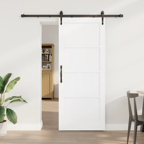 vidaXL Συρόμενη Πόρτα  με Σετ Εξαρτημάτων Λευκή 83x202 εκ. Συμπαγές Ξύλο Πεύκου
