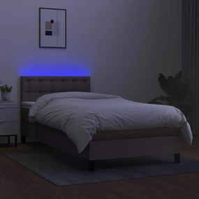vidaXL Κρεβάτι Boxspring με Στρώμα &amp; LED Taupe 90x190 εκ. Υφασμάτινο