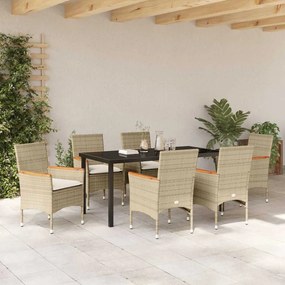 vidaXL Σέτ φαγητού για κήπο 7 pcs Μπεζ συνθετικό ρατάν