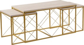 Coffee Table Set Defne - Gold, Travertine Travertine 
Gold