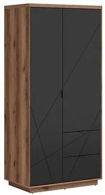 Ντουλάπα Boston CE105, Μαύρο, Σκούρα βελανιδιά delano, 200.5x94x56.5cm, Πόρτες ντουλάπας: Με μεντεσέδες