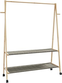 vidaXL Ράφι ρούχων με ράφια και ρόδες 132x45,5x155,5 εκ.Μπαμπού