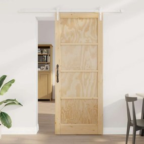 vidaXL Συρόμενη Πόρτα με Σετ Υλικών 83x211 cm Συμπαγές Ξύλο Πεύκου