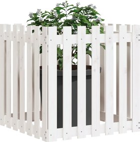 vidaXL Ζαρντινιέρα με Σχέδιο Φράχτη Λευκή 70 x 70 x 70 εκ. Μασίφ Πεύκο