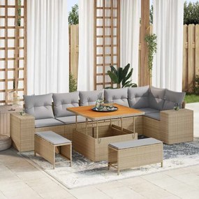 vidaXL Σετ Καναπέ Κήπου 9 pcs Μπεζ συνθετικό ρατάν