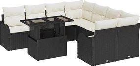 vidaXL Σετ Καναπέ Κήπου με μαξιλάρι 9 pcs Μαύρο Πολυ ράταν