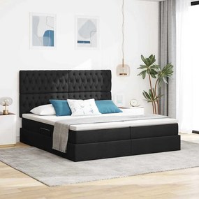 vidaXL LED Κρεβάτι αποθήκευσης με στρώμα Μαύρο 200 x 200 cm Ύφασμα