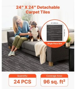 VEVOR Carpet Tiles Reusable 610x610 mm, 24 PCS Modular Carpet Square Rug, Commercial Floor Soft Padded for Seamless Cover 8.9㎡, Easy DIY Replacement for Living Room Bedroom Office Indoor, Gray