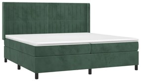 vidaXL Κρεβάτι Boxspring με Στρώμα Σκούρο Πράσινο 200x200εκ. Βελούδινο