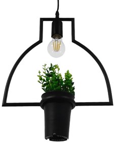 GloboStar FLOWERPOT 10001209 Μοντέρνο Κρεμαστό Φωτιστικό Οροφής Μονόφωτο 1 x E27 Μαύρο Μεταλλικό με Διακοσμητικό Φυτό Φ34 x Y34cm