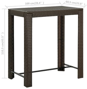 vidaXL Τραπέζι Μπαρ Κήπου Καφέ 100x60,5x110,5 εκ. από Συνθετικό Ρατάν