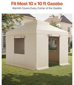 VEVOR Winter Gazebo Cover Fits 3.05 x 3.05 m Hardtop Gazebos, All-Weather Double-Tiered Gazebo Cover with Sidewalls &amp; Windows, High-Density PE Enclosed Storage Shelter Covers, Gazebos not Included