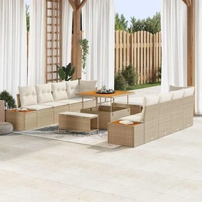 vidaXL Σετ Καναπέ Κήπου με μαξιλάρι 11 pcs Μπεζ Πολυ ράταν