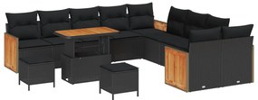 Σετ Καναπέ Κήπου με μαξιλάρι 17 pcs Μαύρο συνθετικό ρατάν