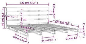 Πλαίσιο Κρεβατιού Λευκό 120 x 200 εκ. από Μασίφ Ξύλο Πεύκου - Λευκό