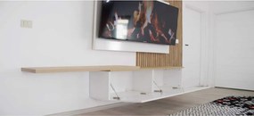 Stewehome Μοντέρνα επιτοίχια μονάδα τηλεόρασης με ντουλάπι από σανίδα μελαμίνης Λευκό 150x30x40 cm
