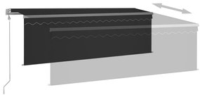 vidaXL Τέντα Αυτόματη με Σκίαστρο/LED/Αισθ. Ανέμου Ανθρακί 4 x 3 μ.