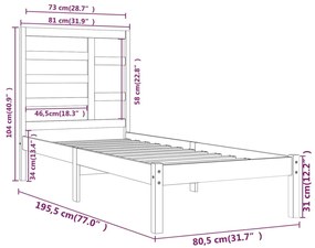 vidaXL Πλαίσιο Κρεβατιού Λευκό 75x190 εκ. Μασίφ Ξύλο Small Single