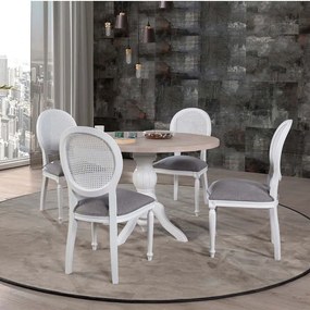 Τραπεζαρία Albero (Σετ 5Τμχ) 117FRF1234 120x120x75cm Natural-White Four Seater Wood, Fabric