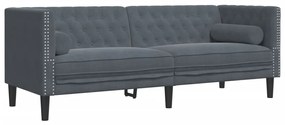 vidaXL Καναπές Chesterfield Σετ 2 Τεμ. με Στηρίγματα Σκ. Γκρι Βελούδο