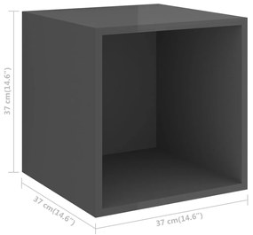 Ντουλάπια Τοίχου 4 τεμ. Γυαλ. Γκρι 37x37x37 εκ. από Επεξ. Ξύλο - Γκρι