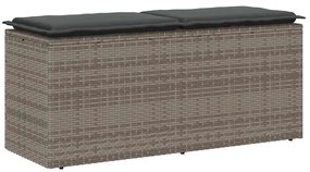 Πάγκος κήπου με μαξιλάρι γκρι 110x40x44 cm Poly Rattan