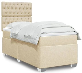 vidaXL Κρεβάτι Boxspring με Στρώμα Κρεμ 90x190 εκ.Υφασμάτινο