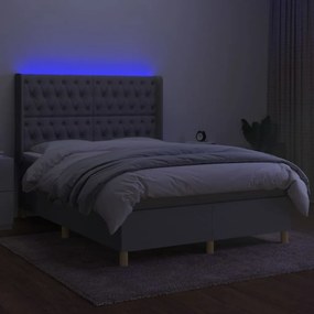 vidaXL Κρεβάτι Boxspring με Στρώμα &amp; LED Αν.Γκρι 140x200εκ. Υφασμάτινο