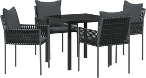 vidaXL Σέτ φαγητού για κήπο 5 pcs Μαύρο και Γκρι Ράτα PE