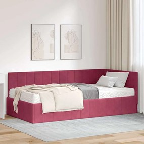 vidaXL Κρεβάτι Γωνίας με στρώμα Μπορντό 90 x 200 cm Βελούδο