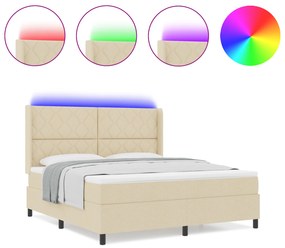 vidaXL Κρεβάτι Box Spring με Στρώμα & LED Κρεμ 180x200 εκ. Υφάσματος