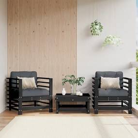 vidaXL Καρέκλες Κήπου με Μαξιλάρια 2 τεμ. Μαύρες από Μασίφ Ξύλο Πεύκου