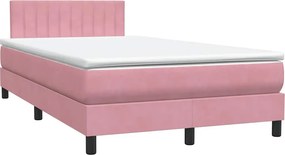 vidaXL Κρεβάτι Boxspring με Στρώμα &amp; LED ροζ 120x220 cm Βελούδινο