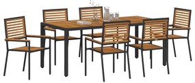 vidaXL Σέτ φαγητού για κήπο 7 pcs Μαύρος, Ξύλο 190 x 90 x 75 cm