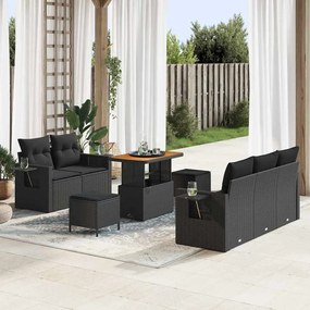 vidaXL Σετ Καναπέ Κήπου 8 pcs Μαύρο συνθετικό ρατάν