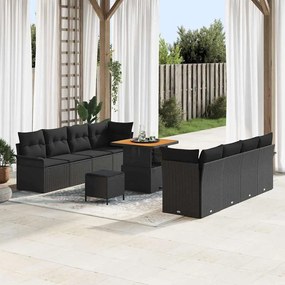 vidaXL Σετ Καναπέ Κήπου με μαξιλάρι 11 pcs Μαύρο 80 x 80 x 71 cm