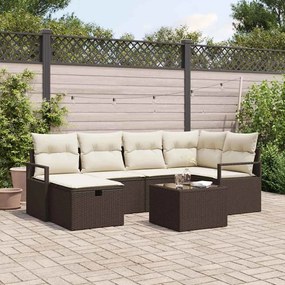 vidaXL Σετ Καναπέ Κήπου με μαξιλάρι 7 pcs Καφέ Πολυ ράταν