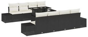 vidaXL Σετ 9 Κομματιών Καναπέ Κήπου με Μαξιλάρια Μαύρο Πολυ Ρατάν