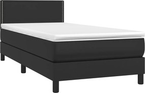 vidaXL Κρεβάτι Boxspring με Στρώμα &amp; LED Μαύρο 100x200 εκ. Συνθ. Δέρμα