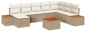 vidaXL Σετ Καναπέ Κήπου με μαξιλάρι 9 pcs Μπεζ Πολυ ράταν