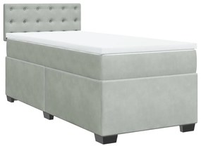 vidaXL Κρεβάτι Boxspring με Στρώμα Ανοιχτό Γκρι 100x200 εκ. Βελούδινο