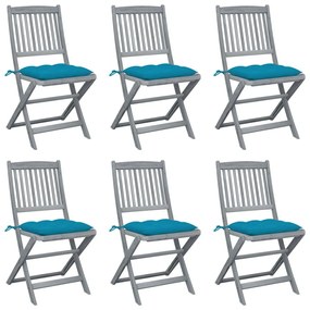 Καρέκλες Εξ. Χώρου Πτυσσόμενες 6 τεμ. Ξύλο Ακακίας &amp; Μαξιλάρια - Μπλε