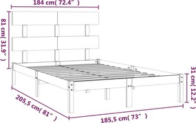 vidaXL Πλαίσιο Κρεβατιού Λευκό 180 x 200 εκ. Μασίφ Ξύλο Super King