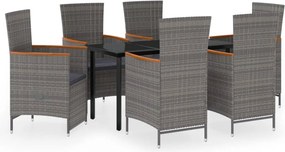 vidaXL Σετ Τραπεζαρίας Κήπου 7 Τεμαχίων Γκρι με Μαξιλάρια